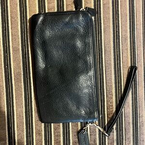 Coach Black Leather Zip Wristlet Wallet